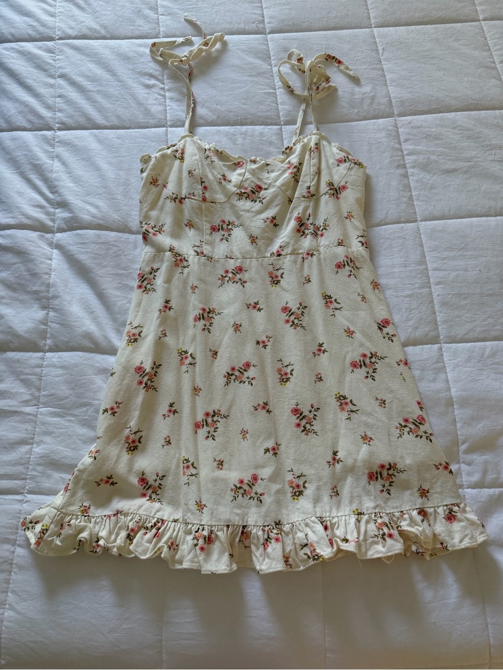 Floral Tie-Shoulder Mini Dress in Ivory